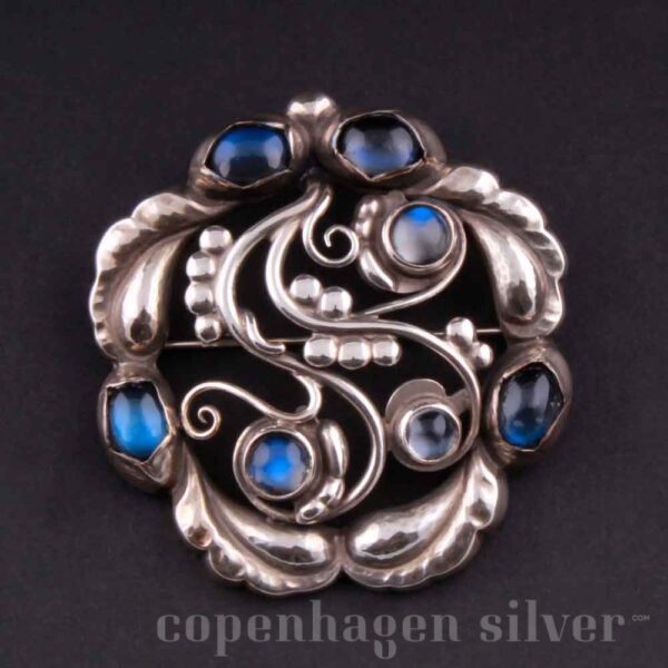 GEORG JENSEN Sterling Silver Brooch # 159 w. Moonstones | Copenhagen Silver