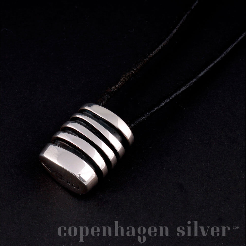 Georg Jensen Georg Jensen Strata Silver Black Pendant # 203 Anette Kræn Leather Necklace 