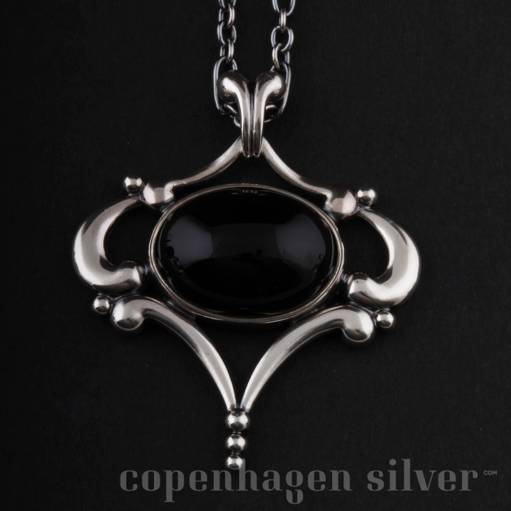GEORG JENSEN Sterling Silver Pendant with Large Onyx | Copenhagen Silver