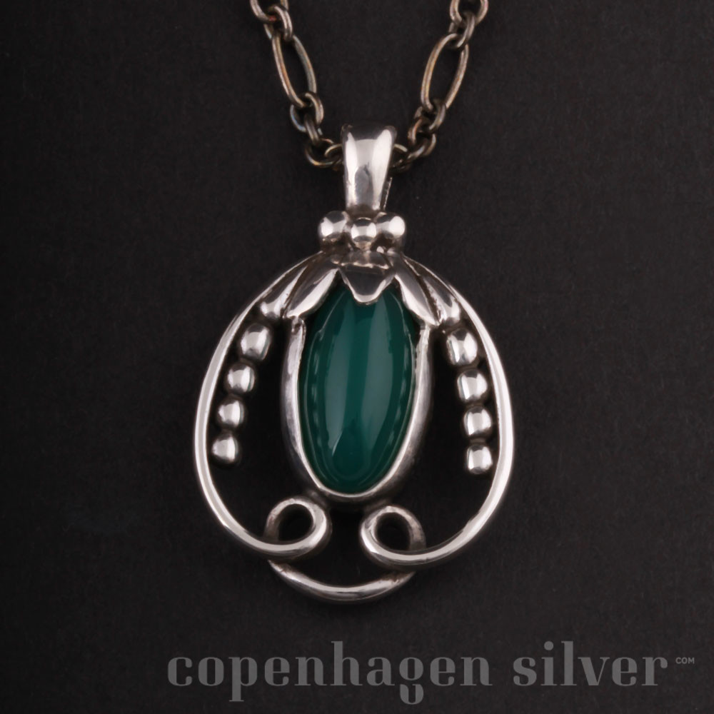 GEORG JENSEN Sterling Silver Pendant 1990 with Green Agate