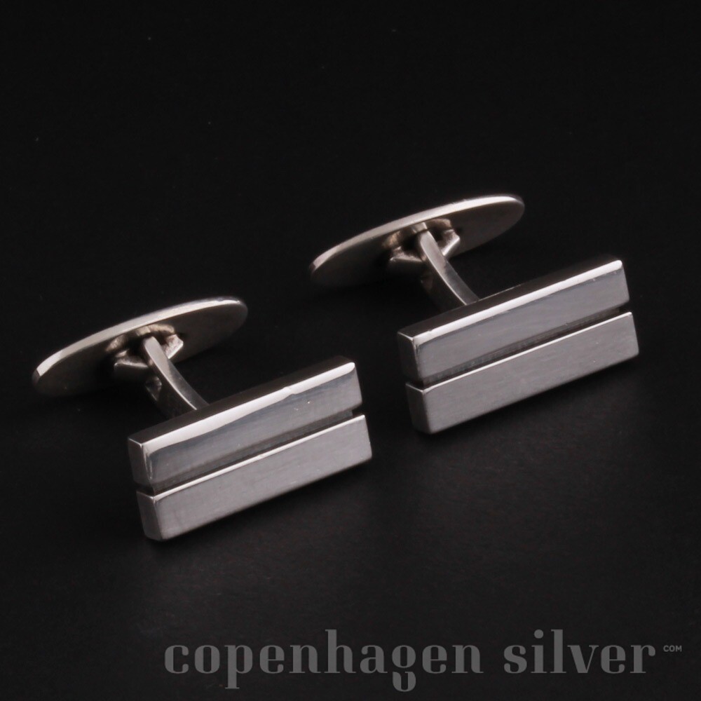 Randers Sølv Sterling Silver Cufflinks with Black Line | Copenhagen Silver