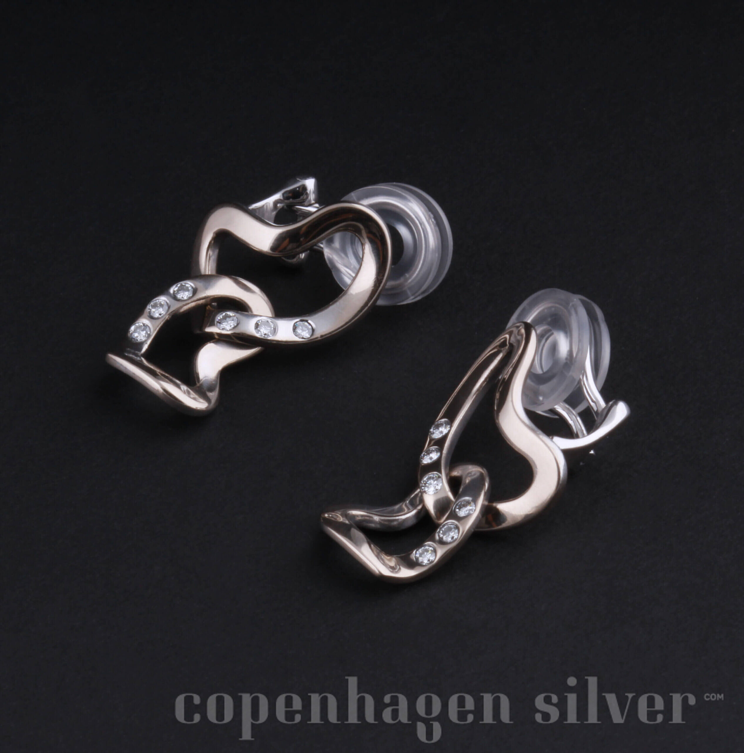 GEORG JENSEN Gold Interlocking Hearts Ear Clips # 1499 | Copenhagen Silver