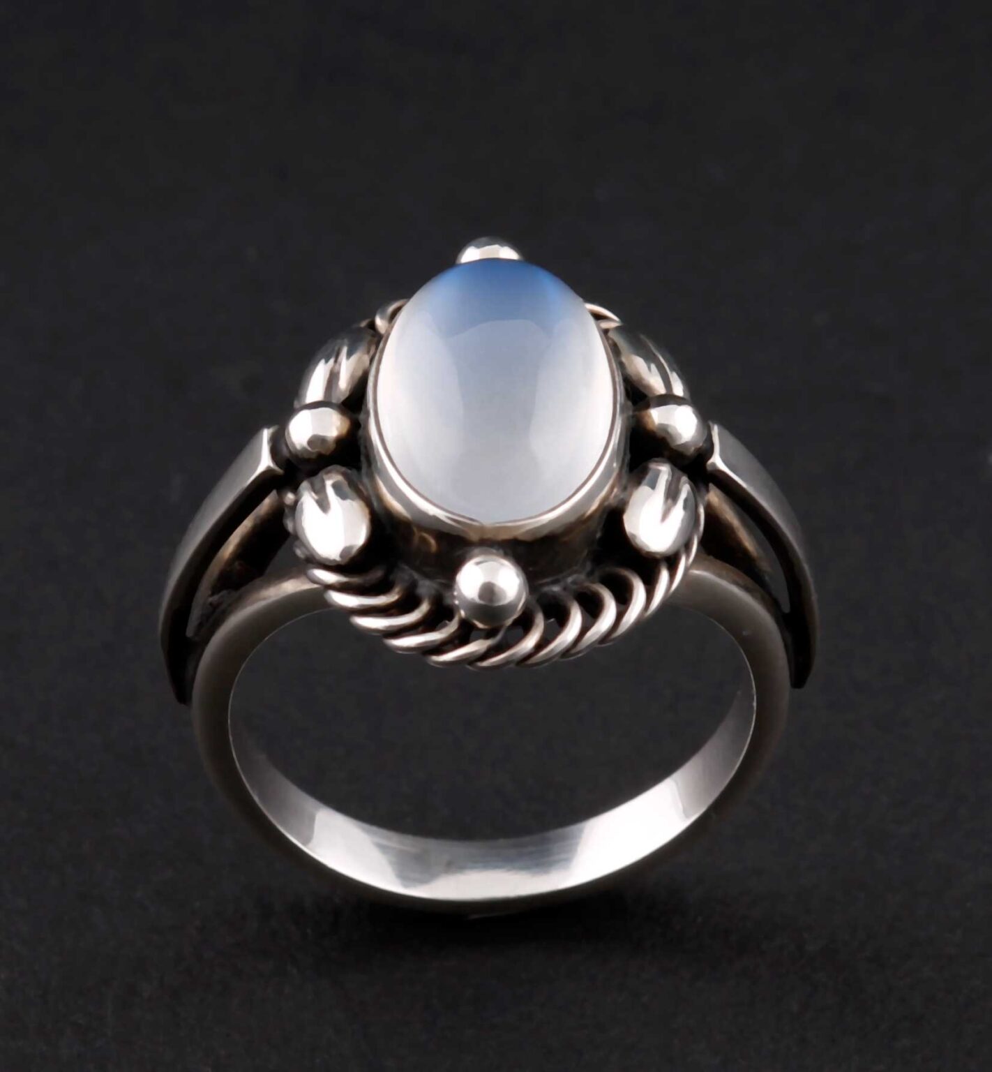 GEORG JENSEN Sterling Silver Ring with Moonstone # 1A | Copenhagen Silver