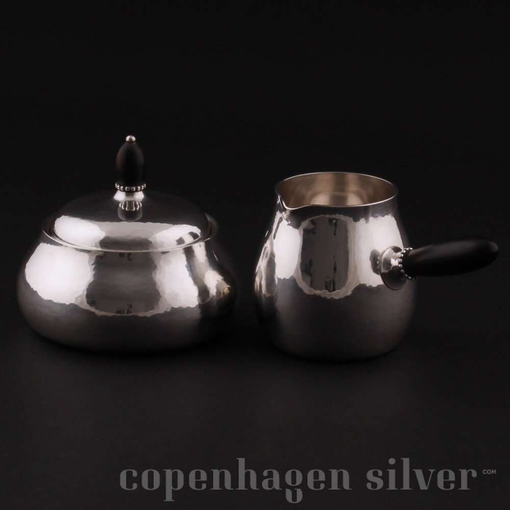 Vintage Georg Jensen Sterling Silver and Ebony Cream & Sugar Set 80A Danish Modern 1950s