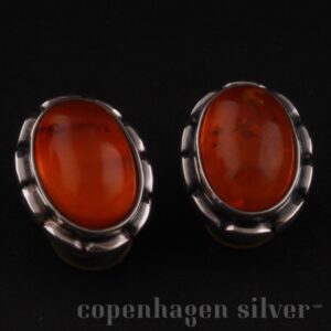 RARE Georg Jensen GEORG JENSEN Sterling Ear Clips Of The Year 2001 with Amber 3413101 