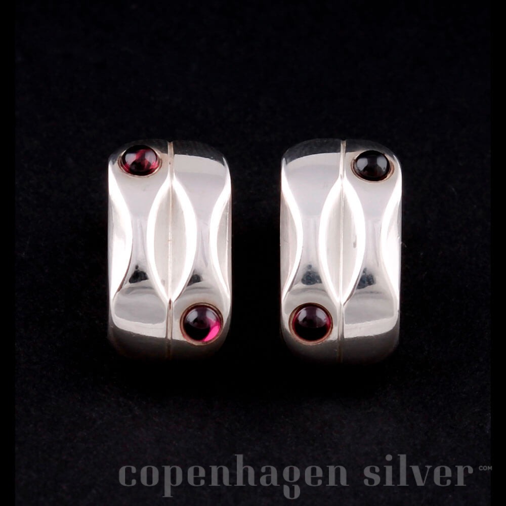 GEORG JENSEN Sterling Silver Earrings with Garnet # 261 | Copenhagen Silver