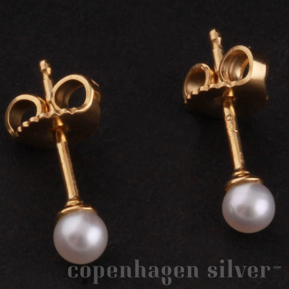 Georg Jensen Gold Earrings with Akoya Pearl - 4 mm | Copenhagen Silver